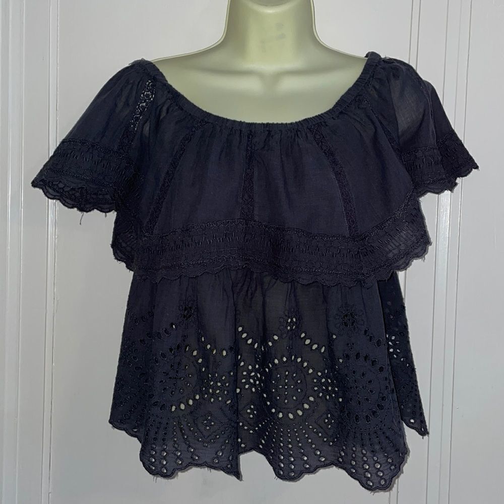 Nwot American Eagle Outfitters dark gray boho cropped eyelet lace blouse